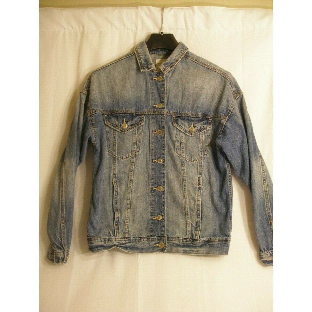 American Eagle Women’s Size Extra Small Distressed Denim Jean Jacket Long Sleeve